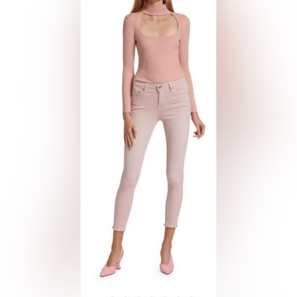 Jonathan Simkhai high rise pink skinny frayed ankle jeans Size 24